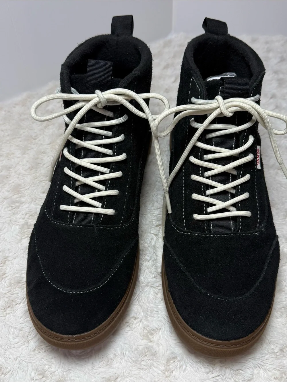 Vans Colfax MTE-1 Black Suede Chukka Boots with Brown Sole and White Laces